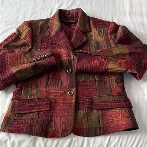 Harve Benard Red and Brown Patchwork Blazer